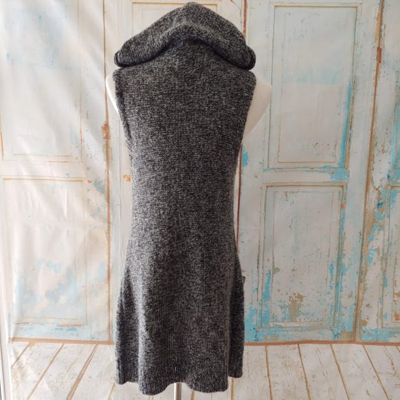 Sarah Spencer wool mohair pocket hood sleeveless cardigan duster sweater/S/gray - Picture 11 of 14